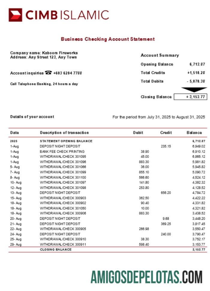 Em branco CIMB Empresa Islâmica Extrato de Conta Corrente Modelo Word e PDF (1)
